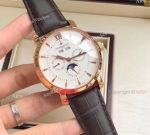 Fake Vacheron Constantin Watches For Sale - Brown Leather Strap Black Dial